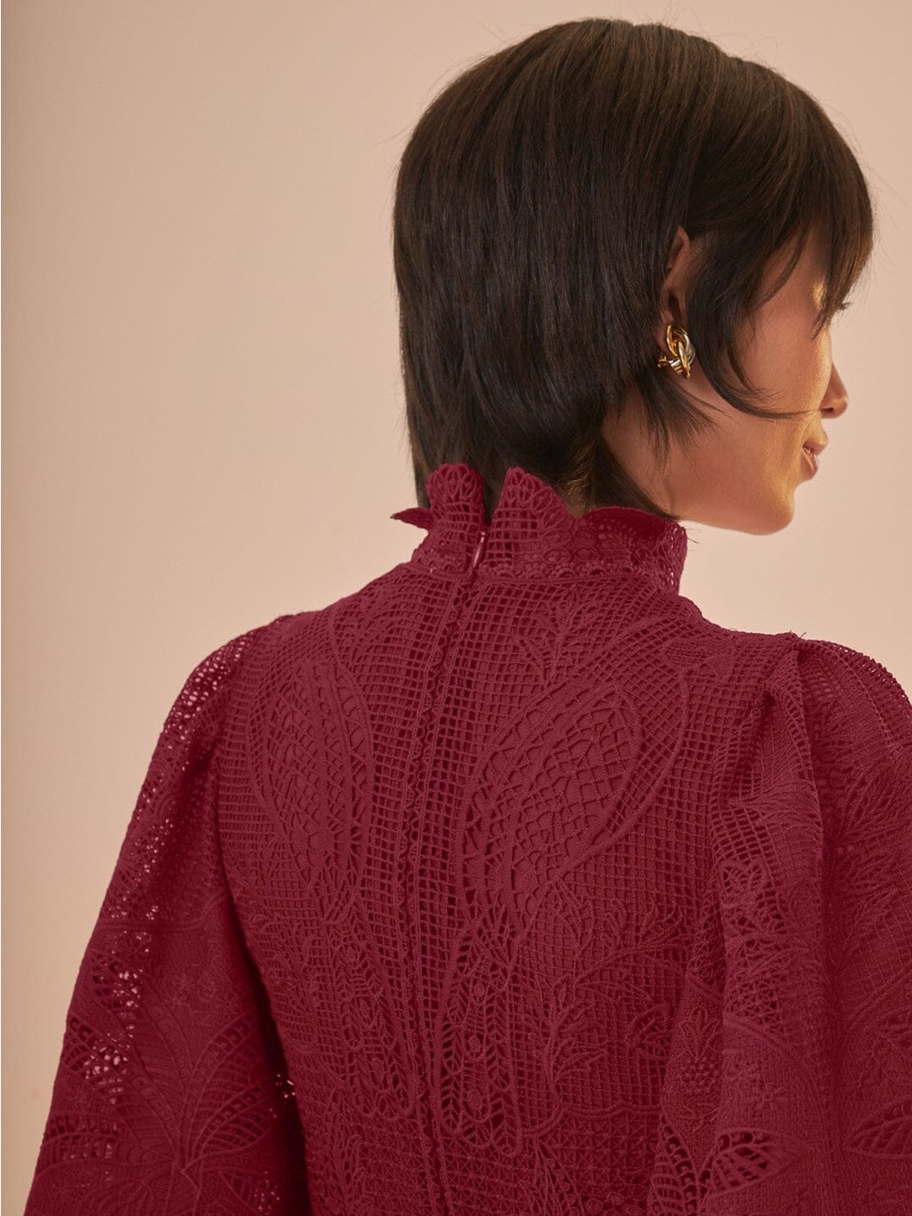 Farm Rio Dark Magenta Guipire Cut-Out Midi Dress - Picture 7 of 11